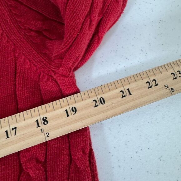 Chaps Ralph Lauren Women’s Red V-Neck Cable Knit Sweater Size XL 100% Cotton - Picture 6 of 8